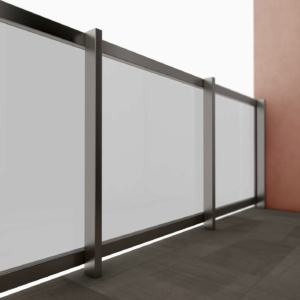 Outdoor railing / aluminum / glass panel / for patios